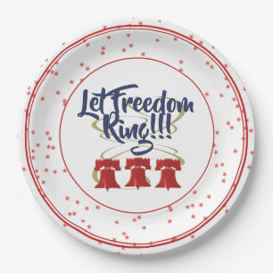 Assiettes En Carton Let Freedom Ring Liberty Bell - Rouge blanc et ble