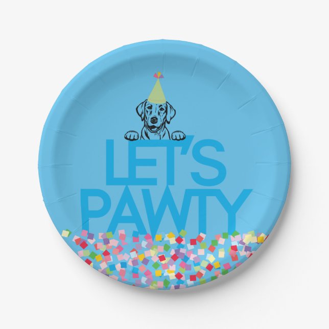 Assiettes En Carton "Let’s PAWTY" Labrador Party Lt. Plaques en papier (Devant)