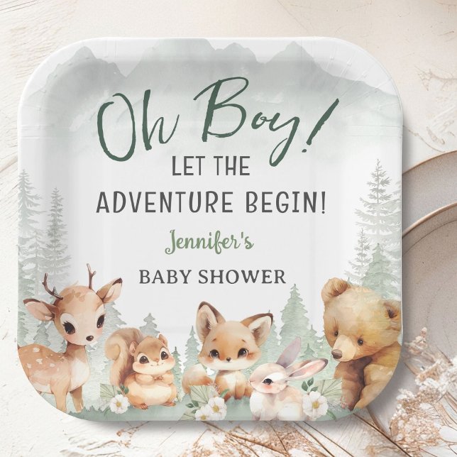 Assiettes En Carton Let The Adventure Begin Boy Woodland Baby Shower (Créateur téléchargé)