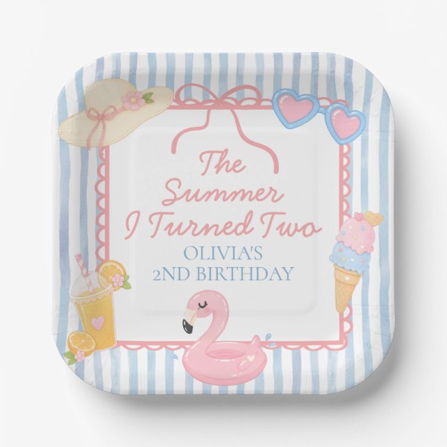Assiettes En Carton L'été où j'ai eu deux ans Plage 2e anniversaire (Recto)