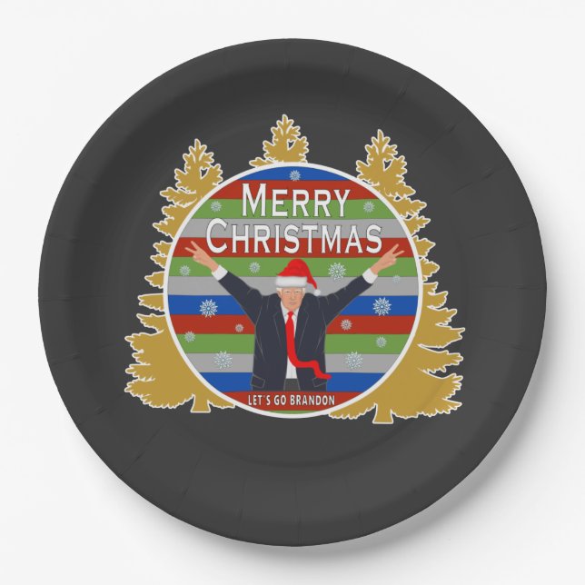 Assiettes En Carton Let's Go Brandon Christmas Trump Snowflake Holiday (Devant)