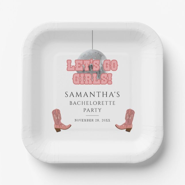 Assiettes En Carton Lets Go Girls Disco Cowgirl Bachelorette Party (Recto)