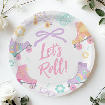 Lets Roll Roller Skate Retro Girl Birthday Pastel