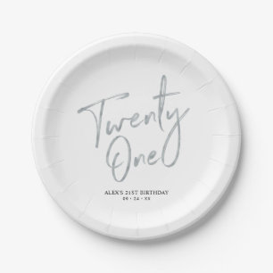 Assiettes En Carton Lettre argentée Fête d'anniversaire vingt et un 21
