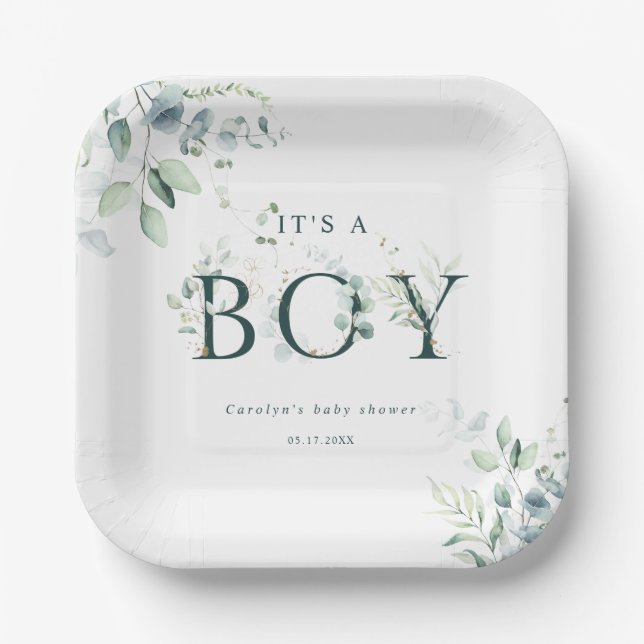 Assiettes En Carton LETTRE BOtanique GRECQUE Eucalyptus Baby shower ga (Recto)