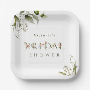 Assiettes En Carton LETTRE BOtanique Olive Vert Floral Fête des mariée