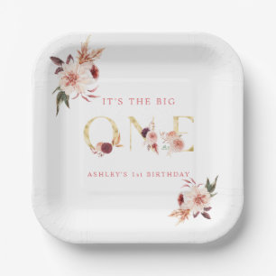 Assiettes En Carton LETTRE D'OR Floral Élégante Fille Premier Annivers