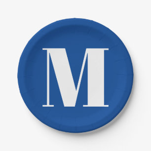 Assiettes En Carton LETTRE INITIALE Bleu Profond Monogramme Moderne De