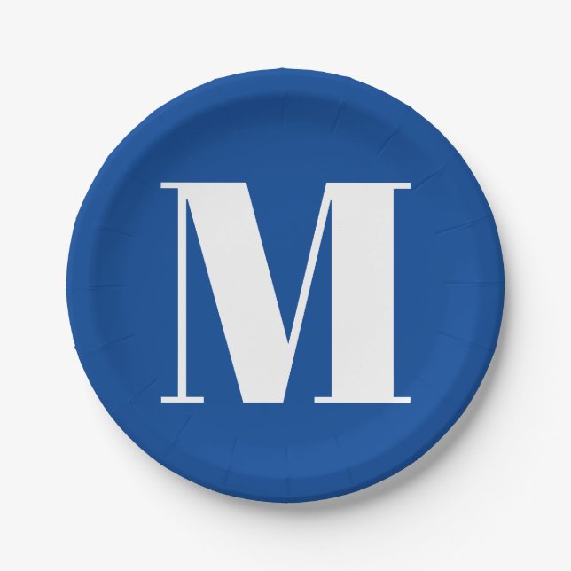 Assiettes En Carton LETTRE INITIALE Bleu Profond Monogramme Moderne De (Devant)