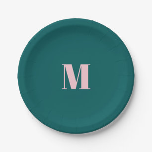 Assiettes En Carton LETTRE INITIALE MONGRAPHIQUE MINIMALE Rose Vert