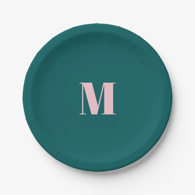 Assiettes En Carton LETTRE INITIALE MONGRAPHIQUE MINIMALE Rose Vert (Devant)