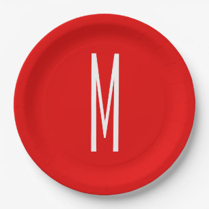 Assiettes En Carton Lettre initiale Monogramme Style moderne Rouge Bla