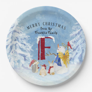 Assiettes En Carton Lettre monogramme F Adorable Angel Snowman Forest