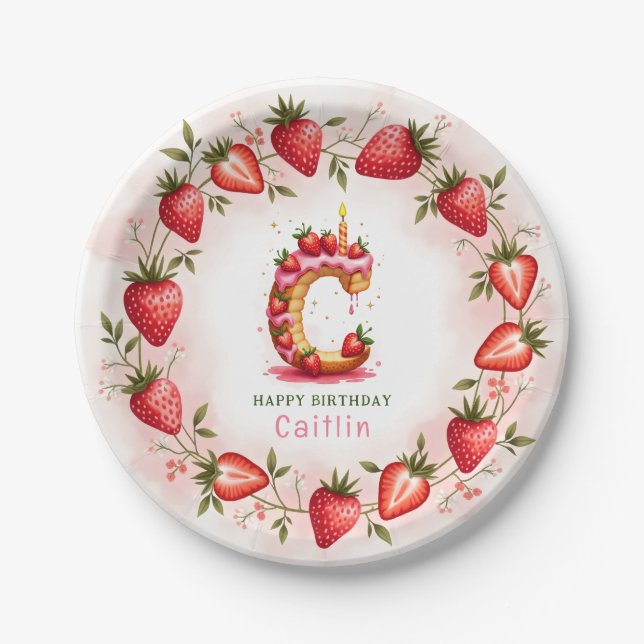 Assiettes En Carton Lettre plaque d'anniversaire fraise C Cake Design (Devant)