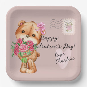 Assiettes En Carton LETTRE POSTALE Teddy Bear Cute Saint Valentin