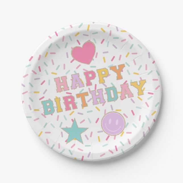 Assiettes En Carton Lettre preppy Patch Plaques papier d'anniversaire (Devant)