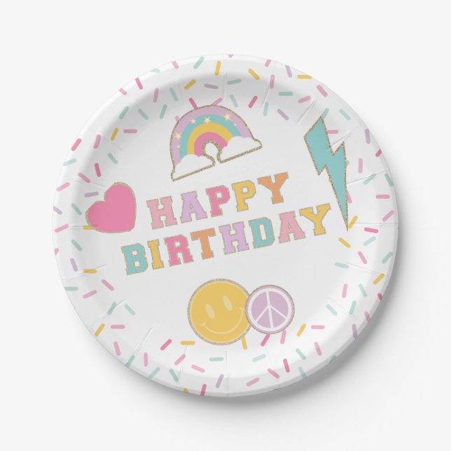 Assiettes En Carton Lettre preppy Patch Plaques papier d'anniversaire (Devant)