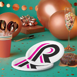 Assiettes En Carton Lettre R rose et noire