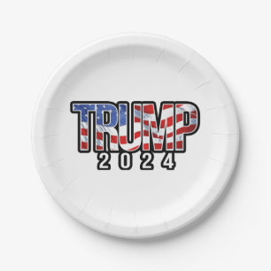 Assiettes En Carton Lettres de bloc patriotique Trump 2024