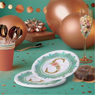 Assiettes En Carton Lettres Initiales de Monogramme Doré Élégant avec