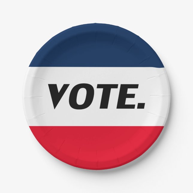 Assiettes En Carton Lettres noires "Vote", parti blanc bleu rouge (Devant)