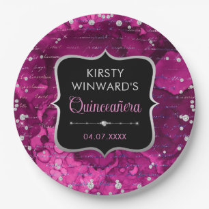 Assiettes En Carton Lettres scintillantes roses et iridescentes pour Q