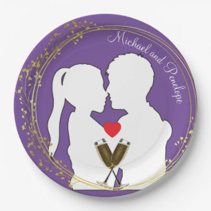 Assiettes En Carton Lève un toast au joyeux couple Elegance Purple