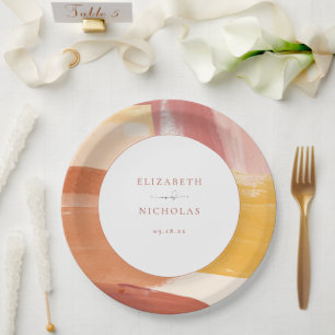 Assiettes En Carton Lever de soleil en terre cuite   Mariage Monogramm