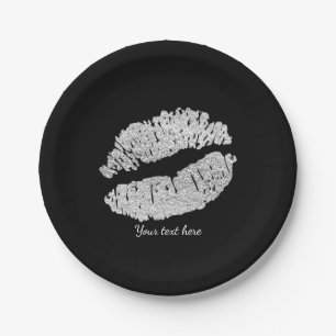 Assiettes En Carton Lèvres Argentées Faux Étincelle Baiser Beauté Maqu