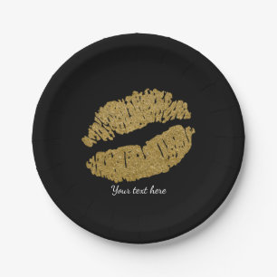Assiettes En Carton Lèvres dorées Faux Baiser scintillant Beauté Maqui