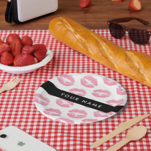 Assiettes En Carton Lèvres Roses, Baiser, Baguette à lèvres, Votre Nom