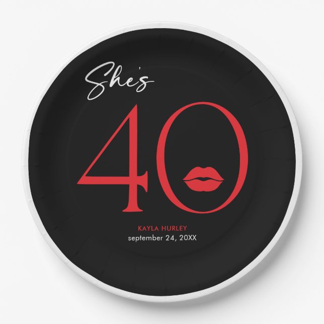 Assiettes En Carton Lèvres rouges minimales modernes, elle a quarante  (Devant)