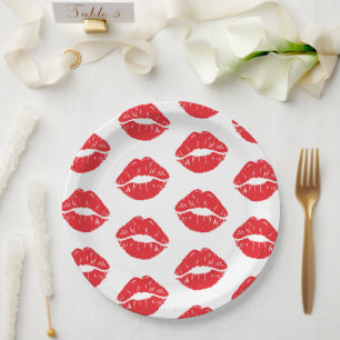 Assiettes En Carton Lèvres Rouges, Rouge À Lèvres, Baiser, Motif Des L