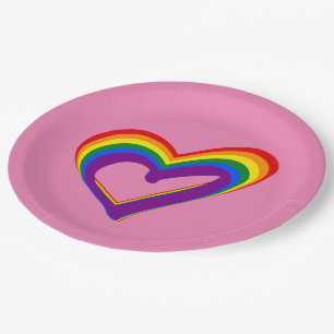 Assiettes En Carton LGBT Gay pride Love Rainbow Flag Heart LGBTQ Party