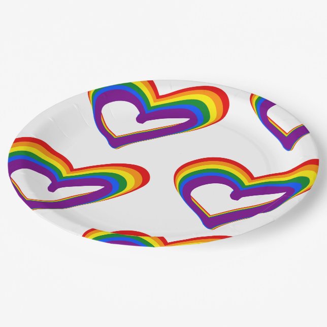 Assiettes En Carton LGBT Gay pride Love Rainbow Flag Heart LGBTQ Party (Angle)