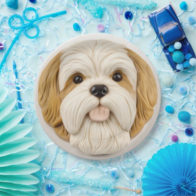 Assiettes En Carton Lhasa Apso Dog 3D Inspiré (Fête)
