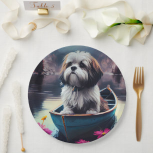 Assiettes En Carton Lhasa Apso sur une pagaie : Une aventure pittoresq