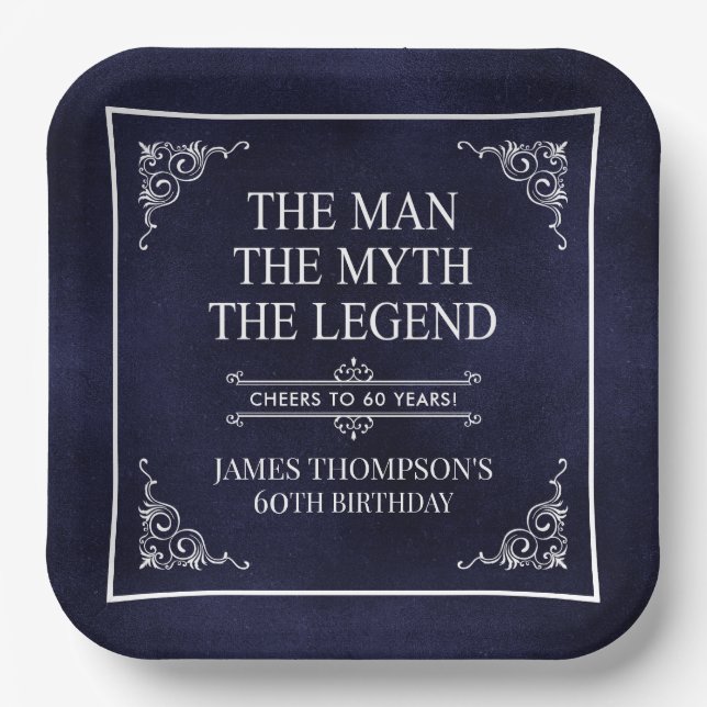 Assiettes En Carton L'Homme Le Mythe La Légende 60e anniversaire Bleu (Recto)