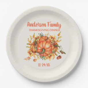 Assiettes En Carton Liaisons d'automne Orange de Thanksgiving sur mesu