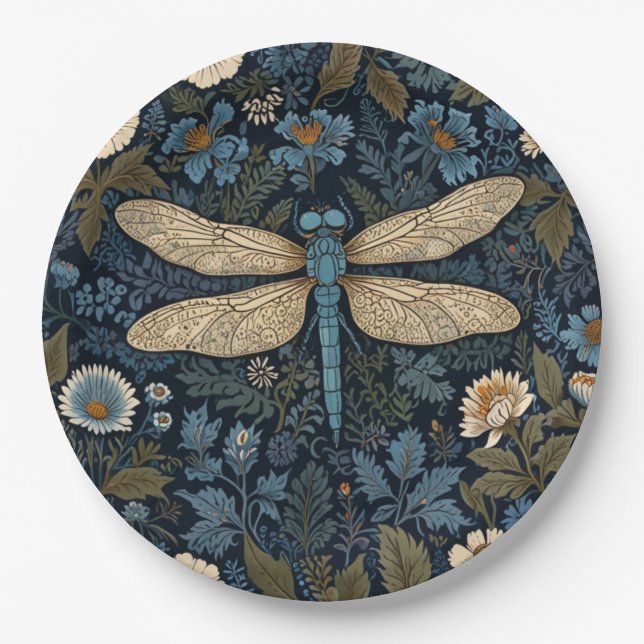 Assiettes En Carton Libellule bleue vintage (Devant)