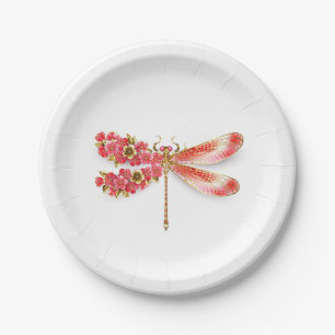 Assiettes En Carton libellule de fleurs avec sakura de bijoux