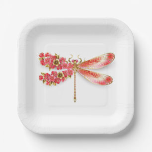Assiettes En Carton libellule de fleurs avec sakura de bijoux