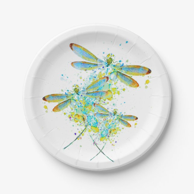 Assiettes En Carton Libellule sarcelle éclaboussure  (Devant)