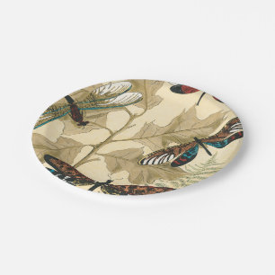 Assiettes En Carton Libellules colorées flottant au-dessus du feuille