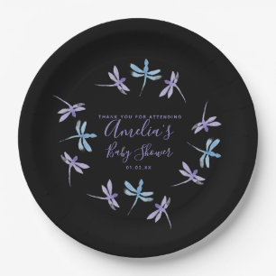 Assiettes En Carton Libellules Peintes à la Main Baby Shower Noir