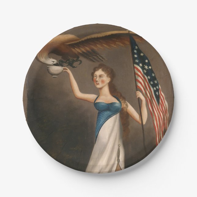 Assiettes En Carton Liberty Woman Aigle Drapeau Américain USA peinture (Devant)