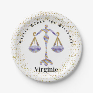 Assiettes En Carton Libra design 1er anniversaire & Gold Confetti