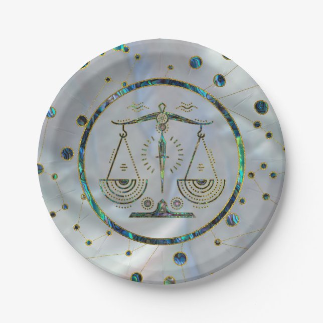 Assiettes En Carton Libra Zodiac Gold Abalone sur Constellation (Devant)