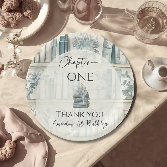 Assiettes En Carton Library Chapter ONE Blue Boy Book 1st Birthday (Créateur téléchargé)