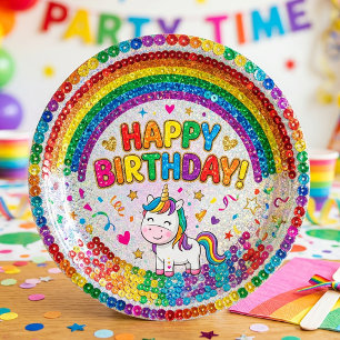 Assiettes En Carton Licorne Arc-en-Ciel Magique Anniversaire Imprimé P
